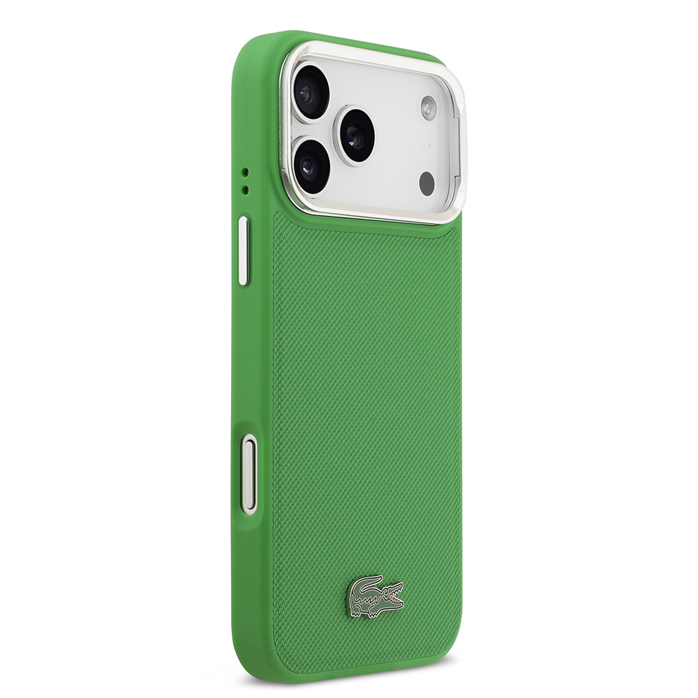 Apple iPhone 17 Pro Max Uyumlu Kılıf Lacoste Orjinal Lisanslı M-safe Şarj Özellikli PU Pike Desenli Standlı Metal Logolu Kapak - 10