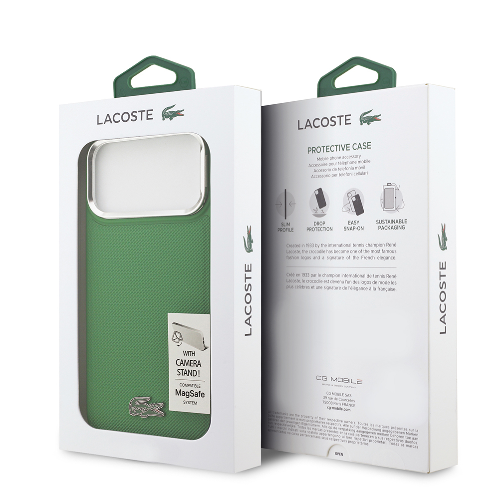 Apple iPhone 17 Pro Max Uyumlu Kılıf Lacoste Orjinal Lisanslı M-safe Şarj Özellikli PU Pike Desenli Standlı Metal Logolu Kapak - 14