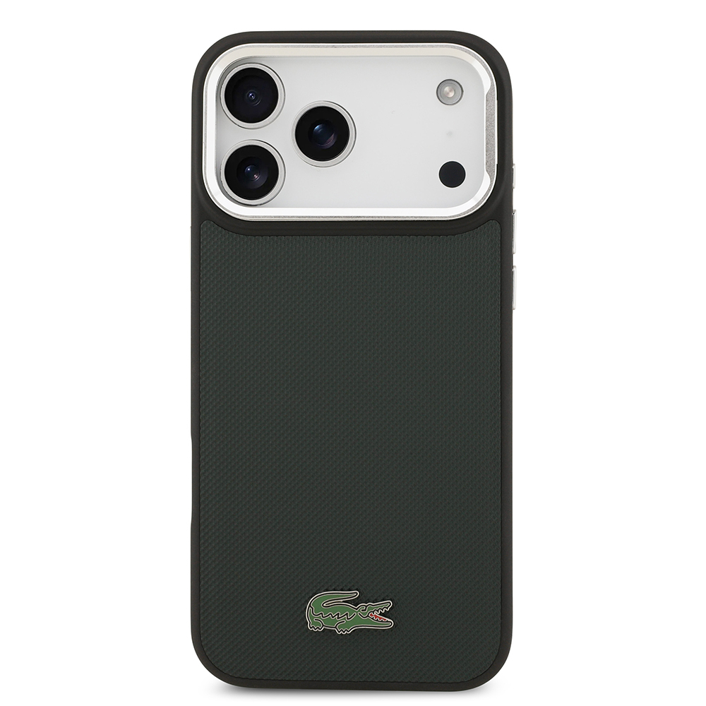 Apple iPhone 17 Pro Max Uyumlu Kılıf Lacoste Orjinal Lisanslı M-safe Şarj Özellikli PU Pike Desenli Standlı Metal Logolu Kapak - 16