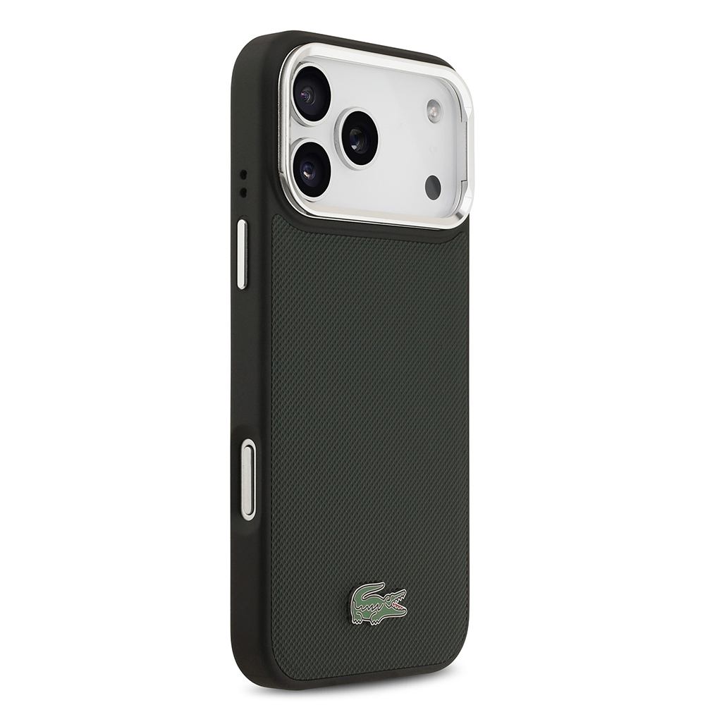 Apple iPhone 17 Pro Max Uyumlu Kılıf Lacoste Orjinal Lisanslı M-safe Şarj Özellikli PU Pike Desenli Standlı Metal Logolu Kapak - 17