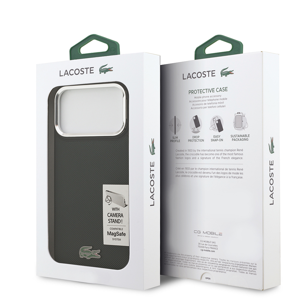 Apple iPhone 17 Pro Max Uyumlu Kılıf Lacoste Orjinal Lisanslı M-safe Şarj Özellikli PU Pike Desenli Standlı Metal Logolu Kapak - 21