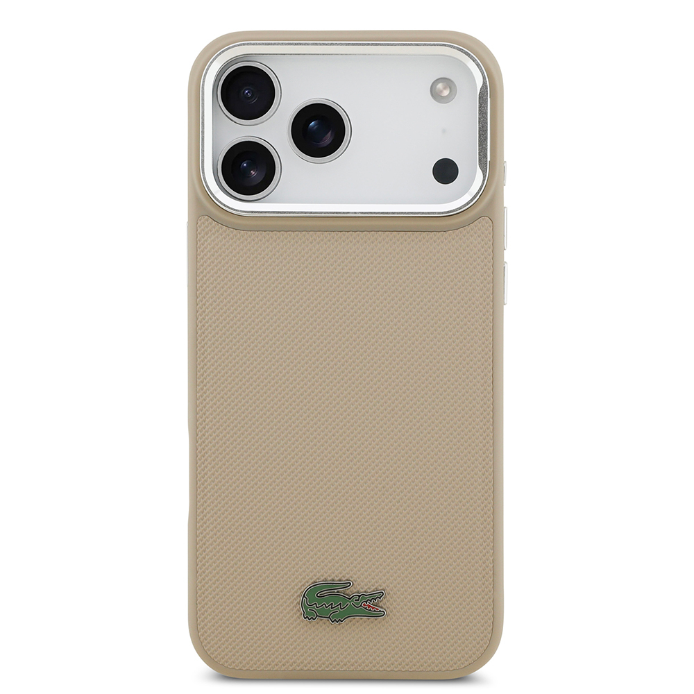 Apple iPhone 17 Pro Max Uyumlu Kılıf Lacoste Orjinal Lisanslı M-safe Şarj Özellikli PU Pike Desenli Standlı Metal Logolu Kapak - 23