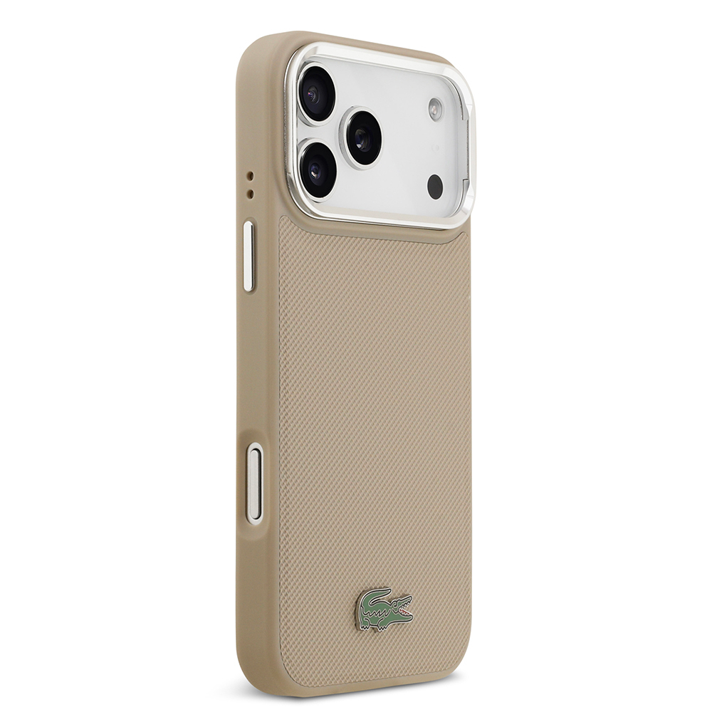 Apple iPhone 17 Pro Max Uyumlu Kılıf Lacoste Orjinal Lisanslı M-safe Şarj Özellikli PU Pike Desenli Standlı Metal Logolu Kapak - 24