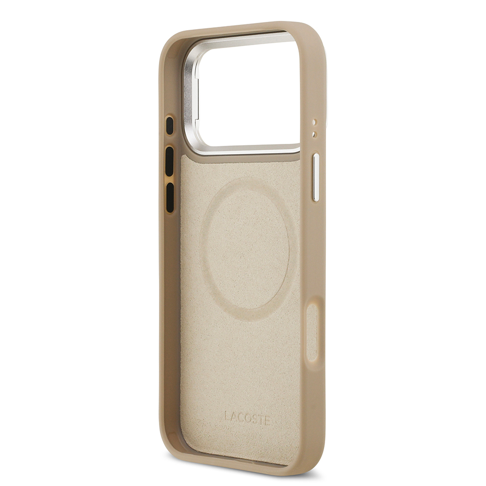 Apple iPhone 17 Pro Max Uyumlu Kılıf Lacoste Orjinal Lisanslı M-safe Şarj Özellikli PU Pike Desenli Standlı Metal Logolu Kapak - 27