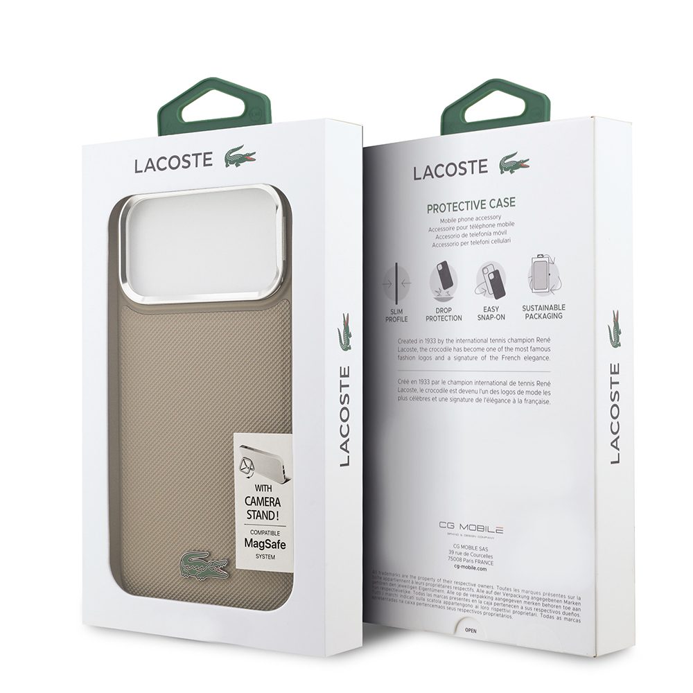 Apple iPhone 17 Pro Max Uyumlu Kılıf Lacoste Orjinal Lisanslı M-safe Şarj Özellikli PU Pike Desenli Standlı Metal Logolu Kapak - 28