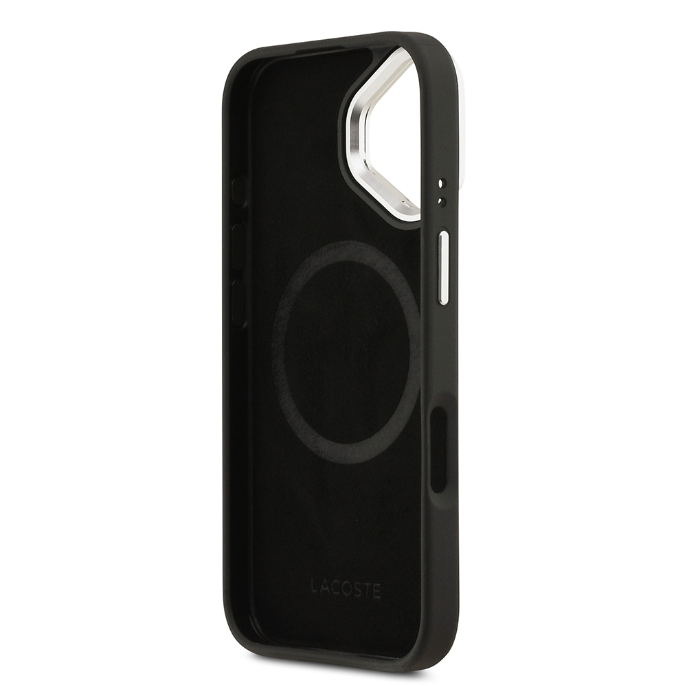 Apple iPhone 17 Uyumlu Kılıf Lacoste Orjinal Lisanslı M-safe Şarj Özellikli PU Pike Desenli Standlı Metal Logolu Kapak - 6