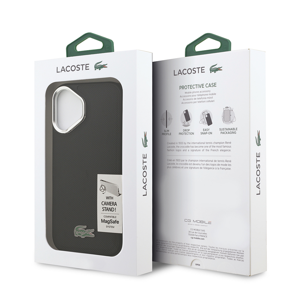 Apple iPhone 17 Uyumlu Kılıf Lacoste Orjinal Lisanslı M-safe Şarj Özellikli PU Pike Desenli Standlı Metal Logolu Kapak - 7