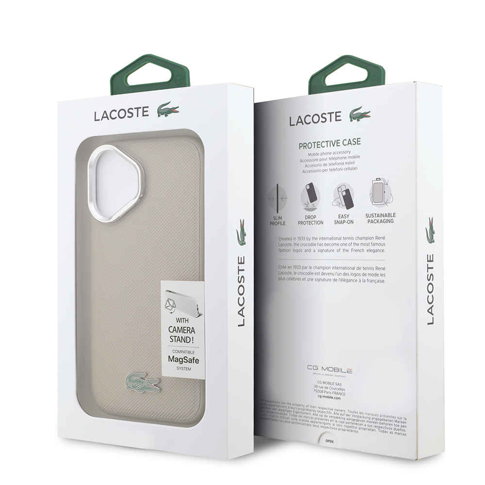 Apple iPhone 17 Uyumlu Kılıf Lacoste Orjinal Lisanslı M-safe Şarj Özellikli PU Pike Desenli Standlı Metal Logolu Kapak - 14
