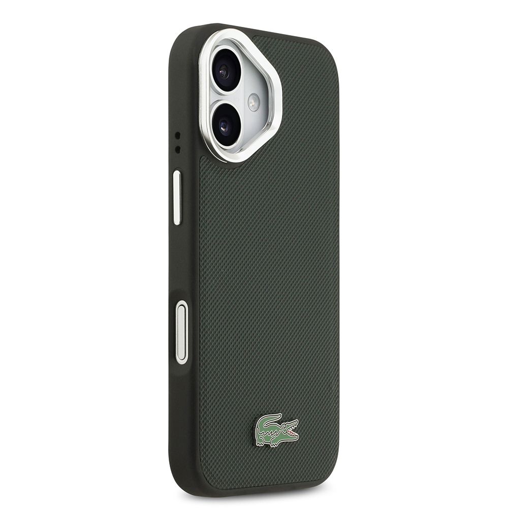 Apple iPhone 17 Uyumlu Kılıf Lacoste Orjinal Lisanslı M-safe Şarj Özellikli PU Pike Desenli Standlı Metal Logolu Kapak - 17