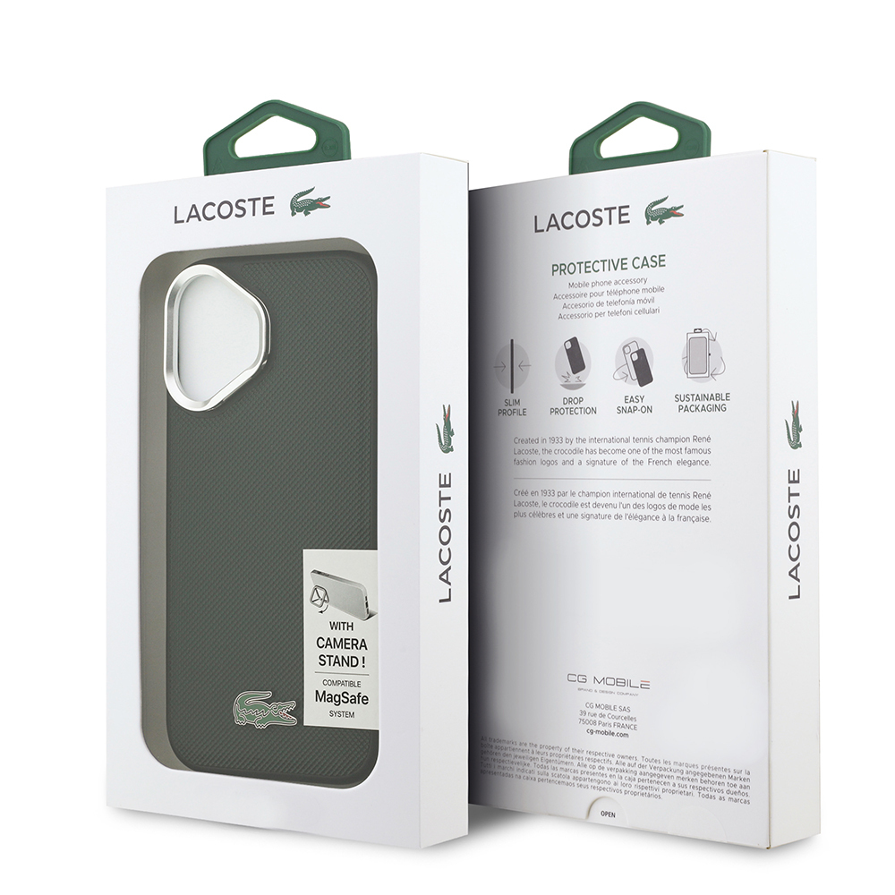 Apple iPhone 17 Uyumlu Kılıf Lacoste Orjinal Lisanslı M-safe Şarj Özellikli PU Pike Desenli Standlı Metal Logolu Kapak - 21