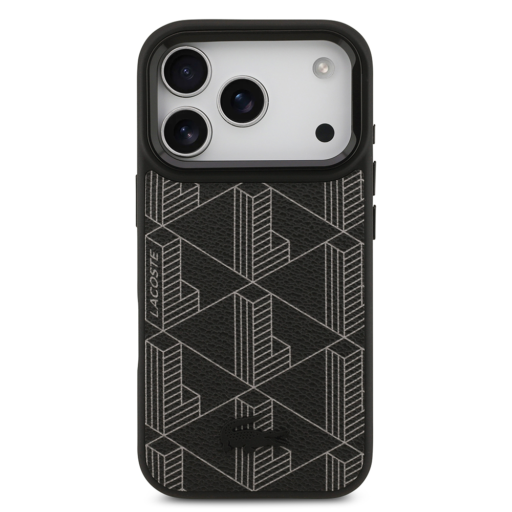 Apple iPhone 17 Pro Uyumlu Kılıf Lacoste Orjinal Lisanslı M-safe Şarj Özellikli Standlı PU Deri Karışık Monogram Desenli Kapak - 2