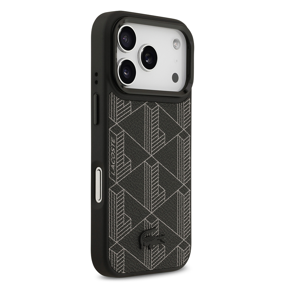 Apple iPhone 17 Pro Uyumlu Kılıf Lacoste Orjinal Lisanslı M-safe Şarj Özellikli Standlı PU Deri Karışık Monogram Desenli Kapak - 3