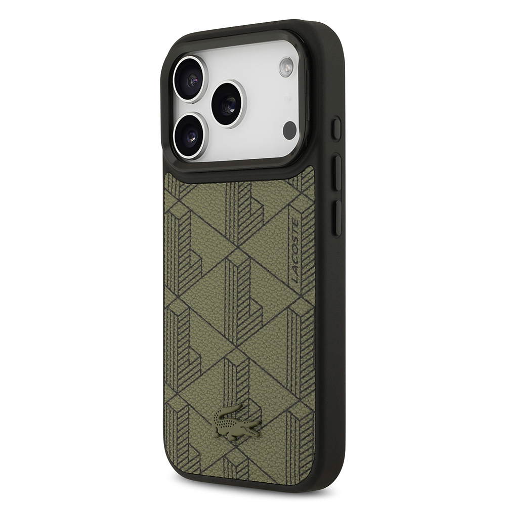 Apple iPhone 17 Pro Uyumlu Kılıf Lacoste Orjinal Lisanslı M-safe Şarj Özellikli Standlı PU Deri Karışık Monogram Desenli Kapak - 8