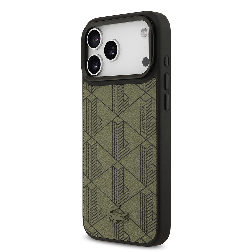 Apple iPhone 17 Pro Max Uyumlu Kılıf Lacoste Orjinal Lisanslı M-safe Şarj Özellikli Standlı PU Deri Karışık Monogram Desenli Kapak - 1