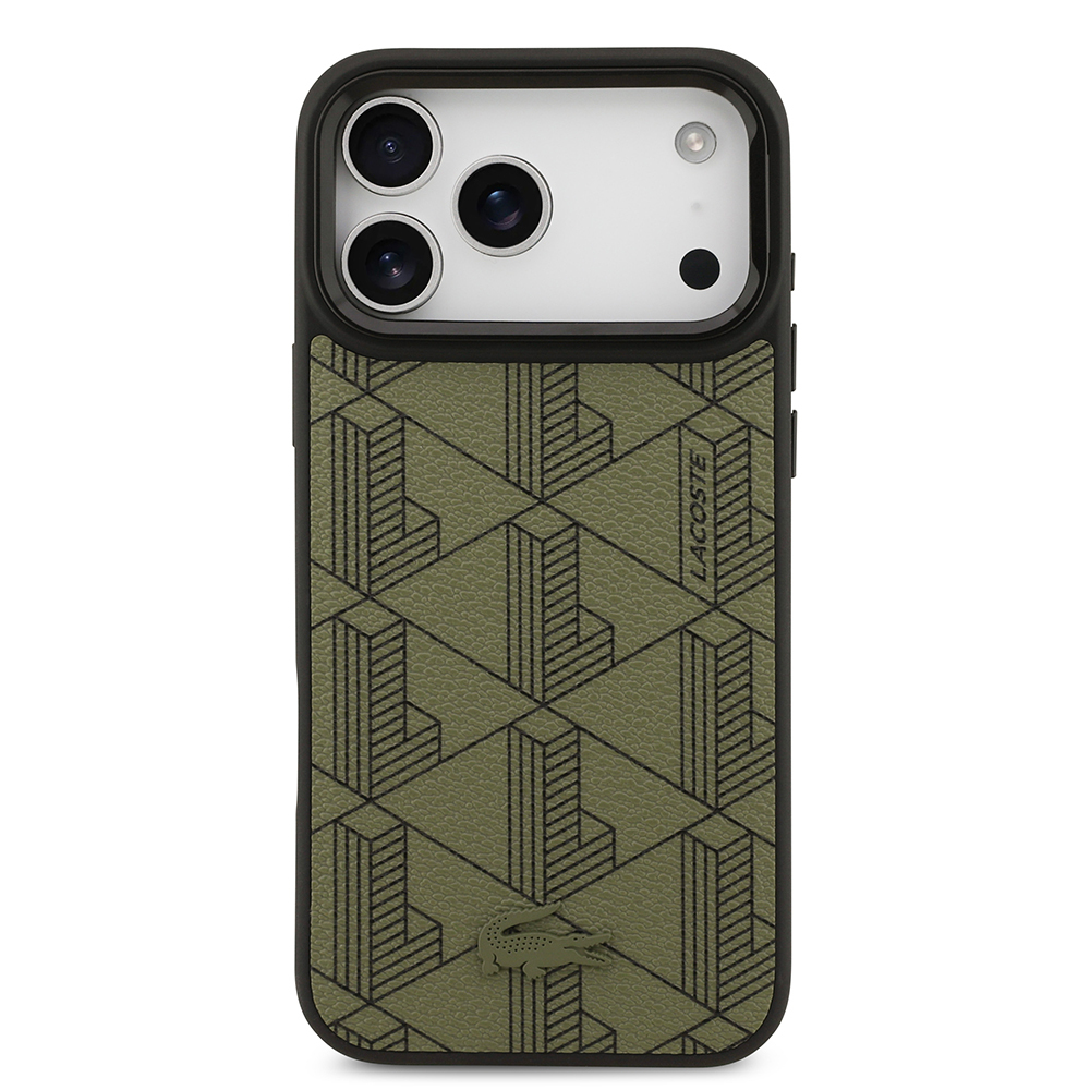 Apple iPhone 17 Pro Max Uyumlu Kılıf Lacoste Orjinal Lisanslı M-safe Şarj Özellikli Standlı PU Deri Karışık Monogram Desenli Kapak - 2