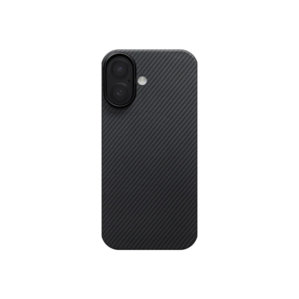 Apple iPhone 17 Uyumlu Kılıf M-safe Şarj Özellikli 1500D Aramid Fiber Pitaka Ultra-Slim Classic Serisi Black-Grey Twill Kapak - 4