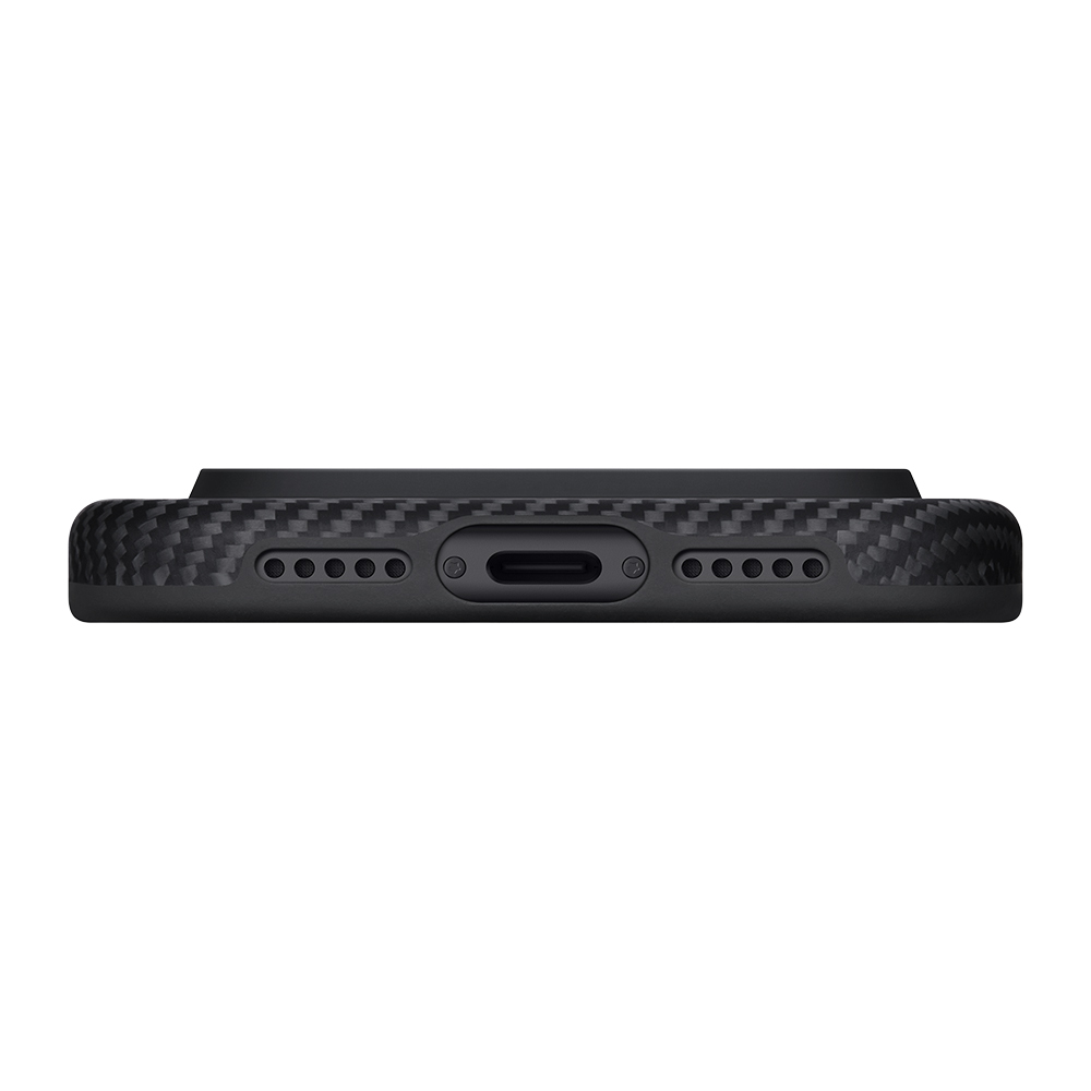 Apple iPhone 17 Pro Uyumlu Kılıf M-safe Şarj Özellikli Aramid Fiber Pitaka Military-Grade Classic Serisi Black-Grey Twill Kapak - 5
