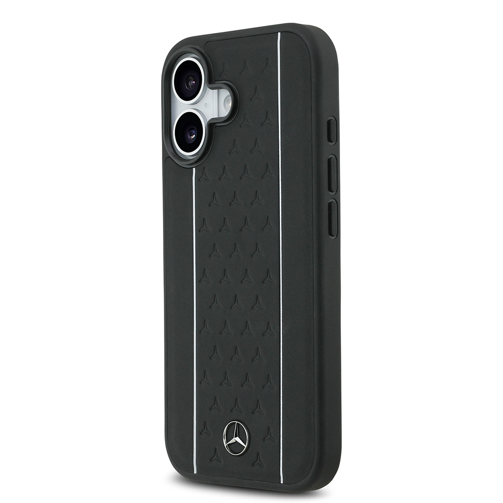 Apple iPhone 17 Uyumlu Kılıf Mercedes Benz Orjinal Lisanslı M-safe Şarj Özellikli Şeritli Yıldız Desenli Metal Logolu Deri Kapak - 1