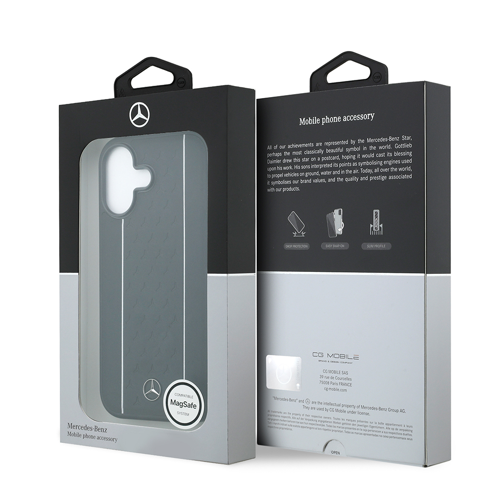 Apple iPhone 17 Uyumlu Kılıf Mercedes Benz Orjinal Lisanslı M-safe Şarj Özellikli Şeritli Yıldız Desenli Metal Logolu Deri Kapak - 7