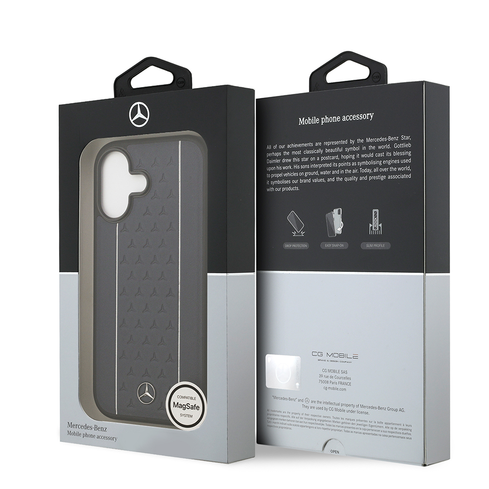 Apple iPhone 17 Uyumlu Kılıf Mercedes Benz Orjinal Lisanslı M-safe Şarj Özellikli Şeritli Yıldız Desenli Metal Logolu Deri Kapak - 15