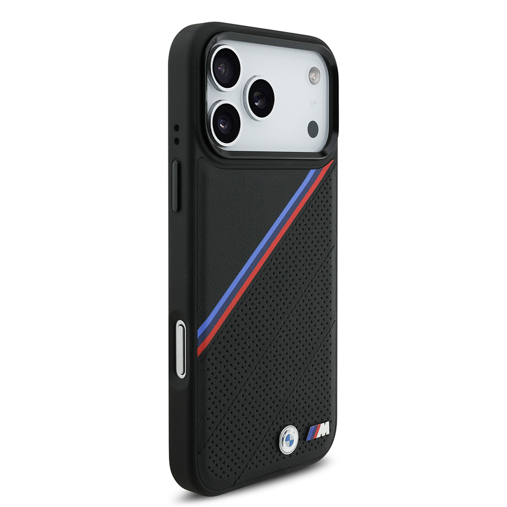 Apple iPhone 17 Pro Max Uyumlu Kılıf BMW Orjinal Lisanslı M-safe Şarj Özellikli M Logolu Üç Şeritli Delikli Deri Kapak - 3