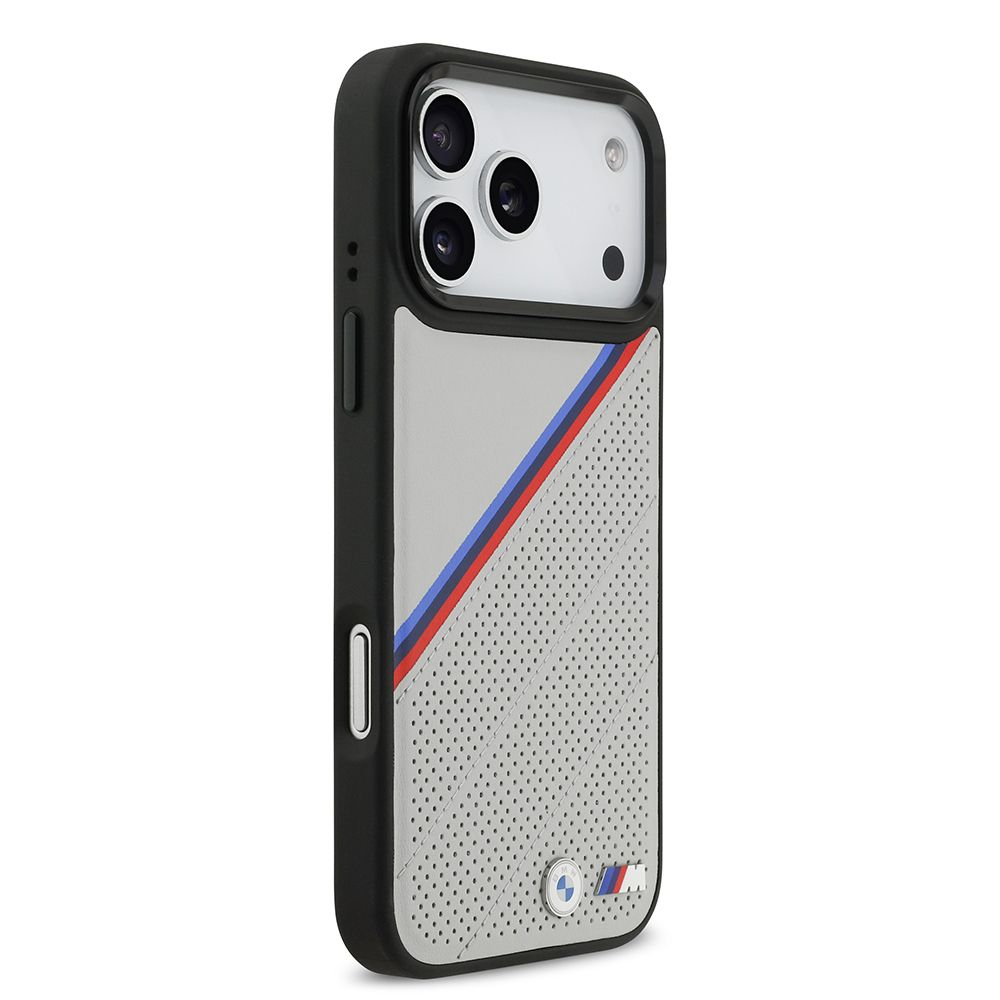 Apple iPhone 17 Pro Max Uyumlu Kılıf BMW Orjinal Lisanslı M-safe Şarj Özellikli M Logolu Üç Şeritli Delikli Deri Kapak - 9