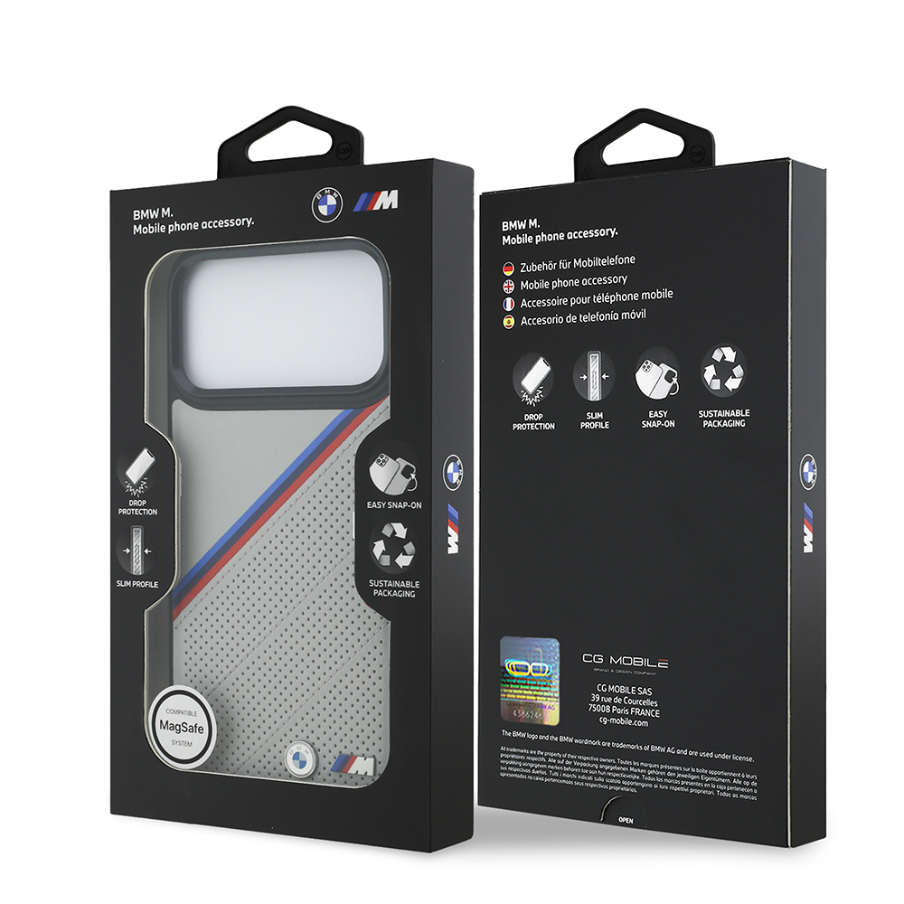 Apple iPhone 17 Pro Max Uyumlu Kılıf BMW Orjinal Lisanslı M-safe Şarj Özellikli M Logolu Üç Şeritli Delikli Deri Kapak - 14