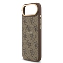Apple iPhone 17 Air Uyumlu Kılıf Guess Orjinal Lisanslı M-safe Şarj Özellikli Gold Metal Kamera Çerçeveli PU Deri 4G Desenli Yazı Logolu Kapak - 3