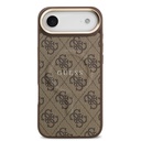 Apple iPhone 17 Air Uyumlu Kılıf Guess Orjinal Lisanslı M-safe Şarj Özellikli Gold Metal Kamera Çerçeveli PU Deri 4G Desenli Yazı Logolu Kapak - 6