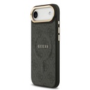Apple iPhone 17 Air Uyumlu Kılıf Guess Orjinal Lisanslı M-safe Şarj Özellikli Gold Metal Kamera Çerçeveli PU Deri 4G Desenli Yazı Logolu Kapak - 7