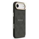Apple iPhone 17 Air Uyumlu Kılıf Guess Orjinal Lisanslı M-safe Şarj Özellikli Gold Metal Kamera Çerçeveli PU Deri 4G Desenli Yazı Logolu Kapak - 9