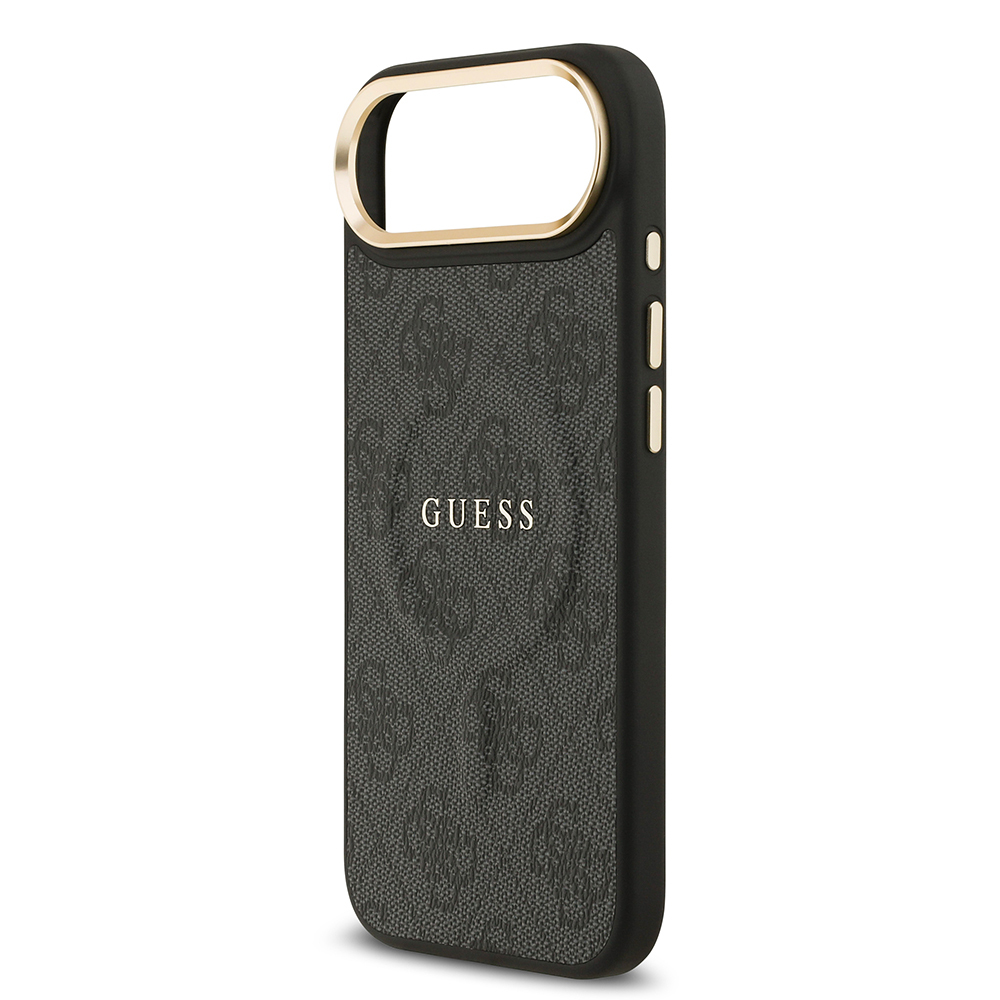 Apple iPhone 17 Air Uyumlu Kılıf Guess Orjinal Lisanslı M-safe Şarj Özellikli Gold Metal Kamera Çerçeveli PU Deri 4G Desenli Yazı Logolu Kapak - 11