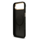 Apple iPhone 17 Air Uyumlu Kılıf Guess Orjinal Lisanslı M-safe Şarj Özellikli Gold Metal Kamera Çerçeveli PU Deri 4G Desenli Yazı Logolu Kapak - 12