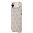 Apple iPhone 17 Air Uyumlu Kılıf Guess Orjinal Lisanslı M-safe Şarj Özellikli Gold Metal Kamera Çerçeveli PU Deri 4G Desenli Yazı Logolu Kapak - 13