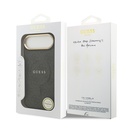 Apple iPhone 17 Air Uyumlu Kılıf Guess Orjinal Lisanslı M-safe Şarj Özellikli Gold Metal Kamera Çerçeveli PU Deri 4G Desenli Yazı Logolu Kapak - 20