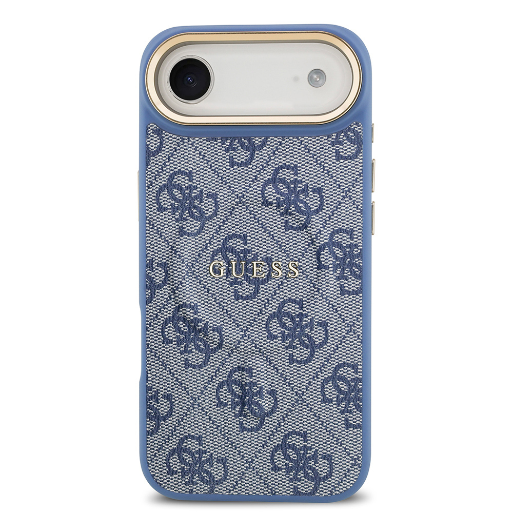 Apple iPhone 17 Air Uyumlu Kılıf Guess Orjinal Lisanslı M-safe Şarj Özellikli Gold Metal Kamera Çerçeveli PU Deri 4G Desenli Yazı Logolu Kapak - 23