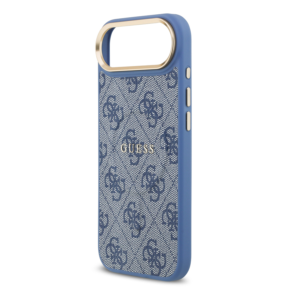 Apple iPhone 17 Air Uyumlu Kılıf Guess Orjinal Lisanslı M-safe Şarj Özellikli Gold Metal Kamera Çerçeveli PU Deri 4G Desenli Yazı Logolu Kapak - 26