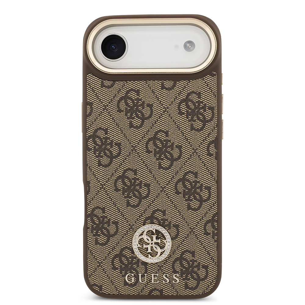 Apple iPhone 17 Air Uyumlu Kılıf Guess Orjinal Lisanslı M-safe Şarj Özellikli Gold Metal Kamera Çerçeveli Taşlı 4G Logolu Kapak - 1