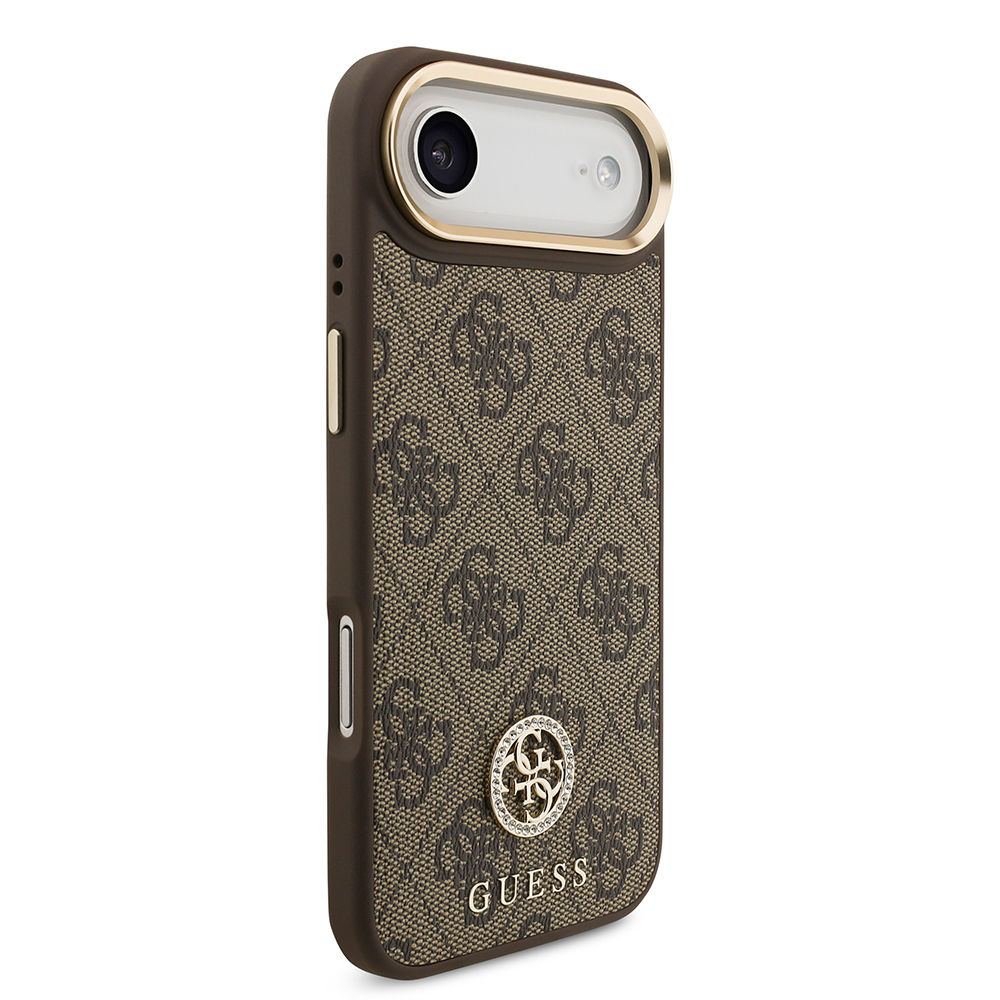 Apple iPhone 17 Air Uyumlu Kılıf Guess Orjinal Lisanslı M-safe Şarj Özellikli Gold Metal Kamera Çerçeveli Taşlı 4G Logolu Kapak - 2