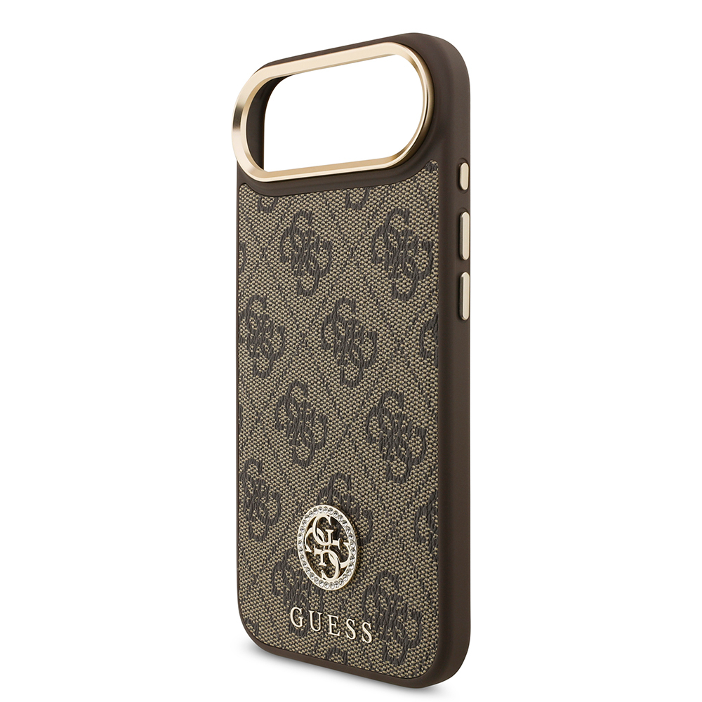 Apple iPhone 17 Air Uyumlu Kılıf Guess Orjinal Lisanslı M-safe Şarj Özellikli Gold Metal Kamera Çerçeveli Taşlı 4G Logolu Kapak - 4
