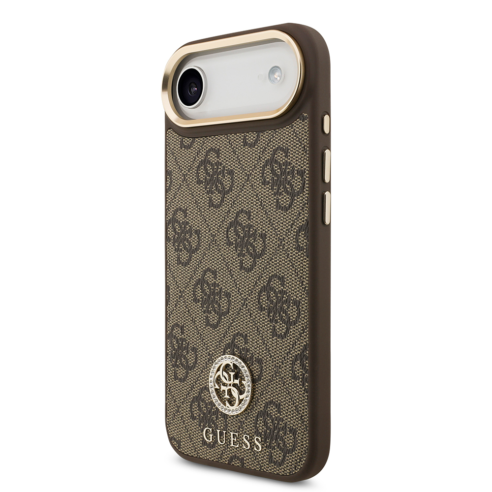 Apple iPhone 17 Air Uyumlu Kılıf Guess Orjinal Lisanslı M-safe Şarj Özellikli Gold Metal Kamera Çerçeveli Taşlı 4G Logolu Kapak - 6