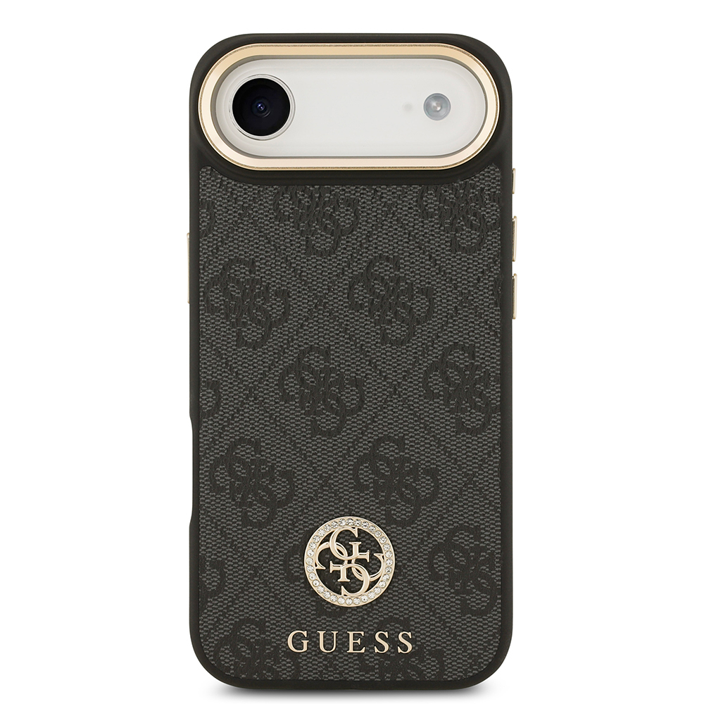 Apple iPhone 17 Air Uyumlu Kılıf Guess Orjinal Lisanslı M-safe Şarj Özellikli Gold Metal Kamera Çerçeveli Taşlı 4G Logolu Kapak - 8