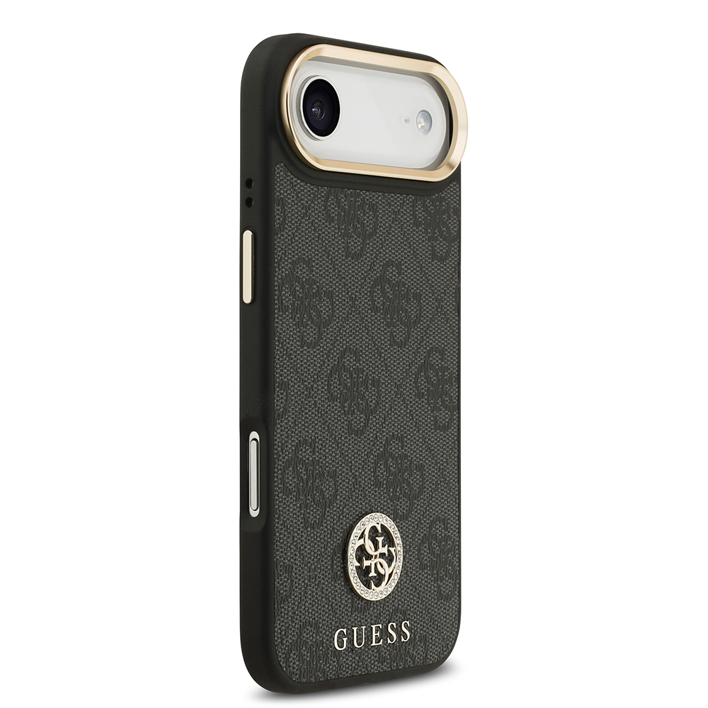 Apple iPhone 17 Air Uyumlu Kılıf Guess Orjinal Lisanslı M-safe Şarj Özellikli Gold Metal Kamera Çerçeveli Taşlı 4G Logolu Kapak - 9
