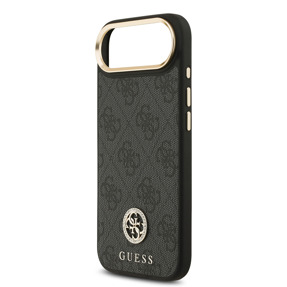 Apple iPhone 17 Air Uyumlu Kılıf Guess Orjinal Lisanslı M-safe Şarj Özellikli Gold Metal Kamera Çerçeveli Taşlı 4G Logolu Kapak - 11