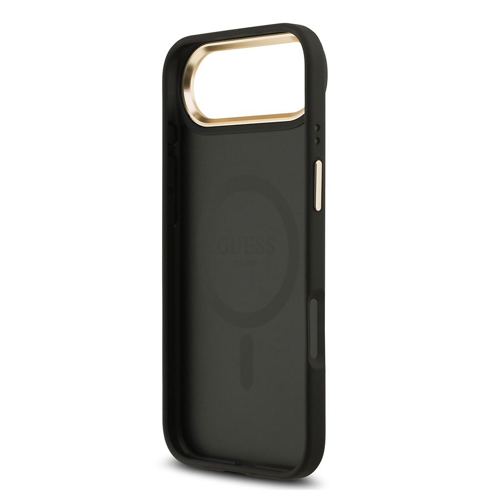 Apple iPhone 17 Air Uyumlu Kılıf Guess Orjinal Lisanslı M-safe Şarj Özellikli Gold Metal Kamera Çerçeveli Taşlı 4G Logolu Kapak - 12