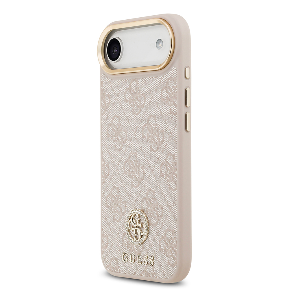 Apple iPhone 17 Air Uyumlu Kılıf Guess Orjinal Lisanslı M-safe Şarj Özellikli Gold Metal Kamera Çerçeveli Taşlı 4G Logolu Kapak - 15