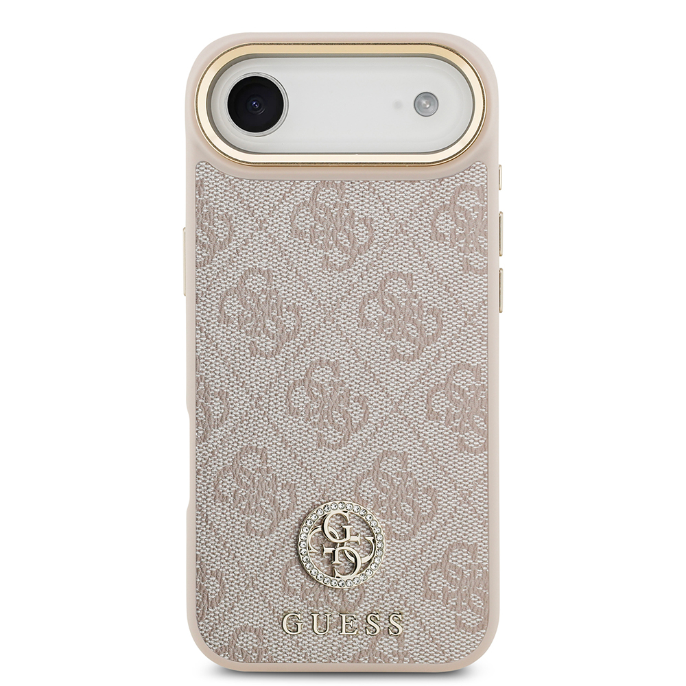 Apple iPhone 17 Air Uyumlu Kılıf Guess Orjinal Lisanslı M-safe Şarj Özellikli Gold Metal Kamera Çerçeveli Taşlı 4G Logolu Kapak - 16