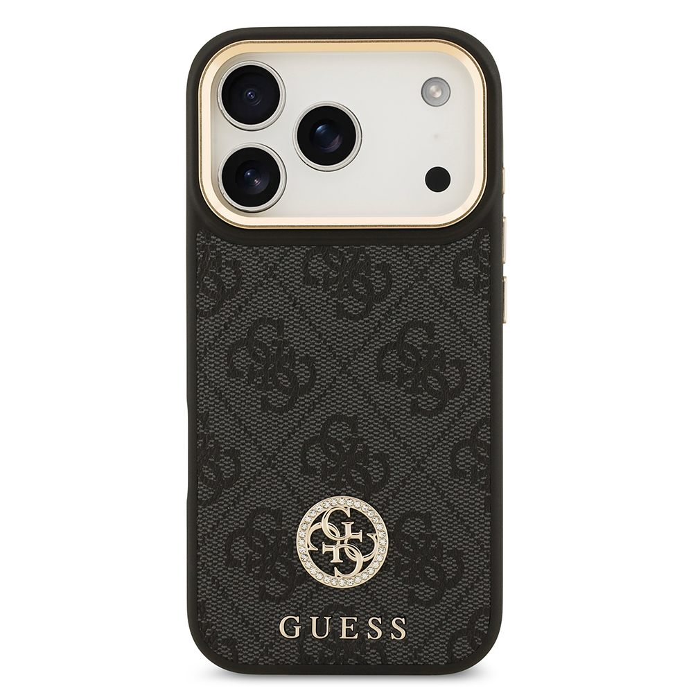 Apple iPhone 17 Pro Uyumlu Kılıf Guess Orjinal Lisanslı M-safe Şarj Özellikli Gold Metal Kamera Çerçeveli Taşlı 4G Logolu Kapak - 2