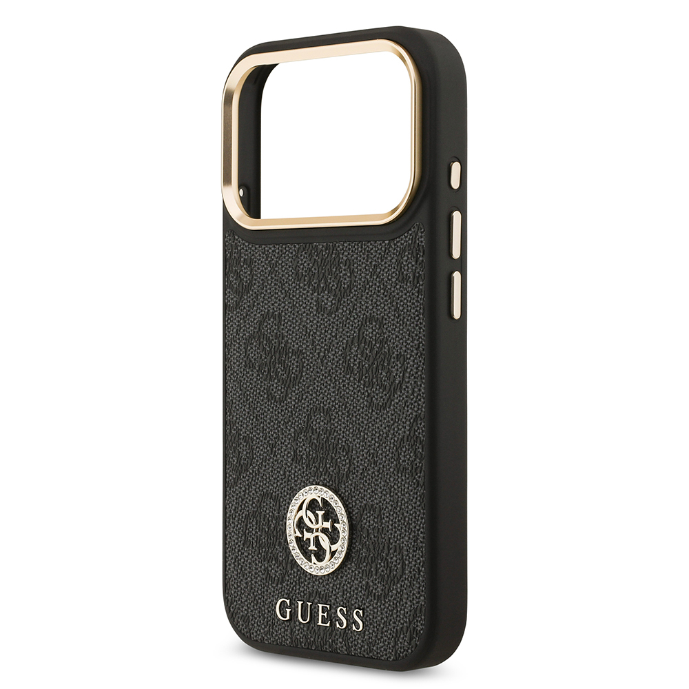 Apple iPhone 17 Pro Uyumlu Kılıf Guess Orjinal Lisanslı M-safe Şarj Özellikli Gold Metal Kamera Çerçeveli Taşlı 4G Logolu Kapak - 5