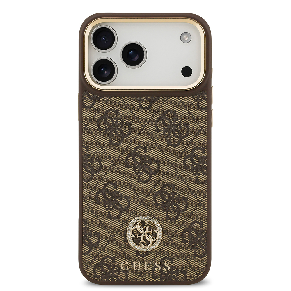 Apple iPhone 17 Pro Max Uyumlu Kılıf Guess Orjinal Lisanslı M-safe Şarj Özellikli Gold Metal Kamera Çerçeveli Taşlı 4G Logolu Kapak - 2
